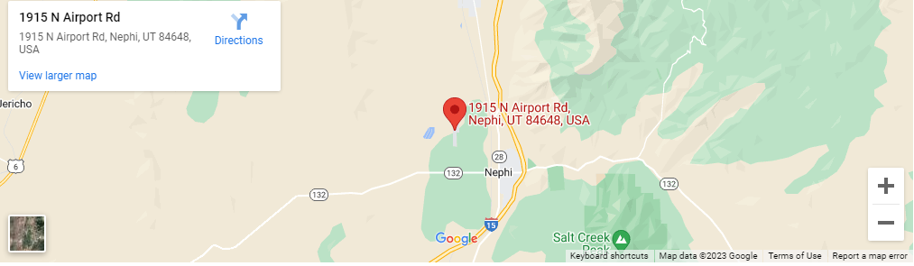 A map of nephi, ut with the location of 1 9 1 5 n airport rd.